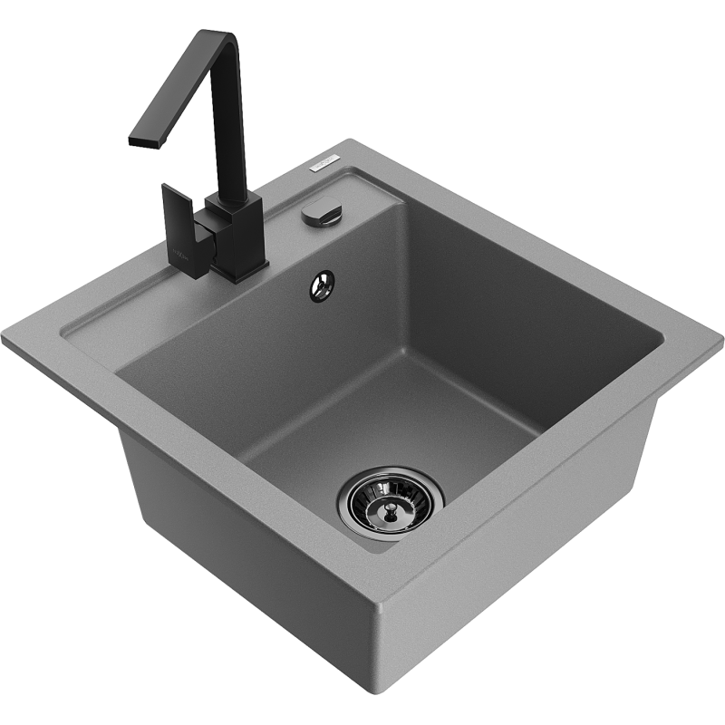 Mexen Vito fregadero de granito de 1 cubeta con grifo de cocina Rita, gris - 6503-71-670300-70-B