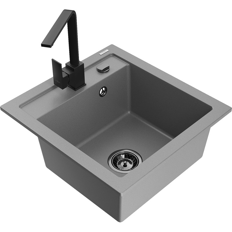 Mexen Vito fregadero de granito de 1 cuenco con grifo de cocina Rita, gris - 6503-71-670300-70-B