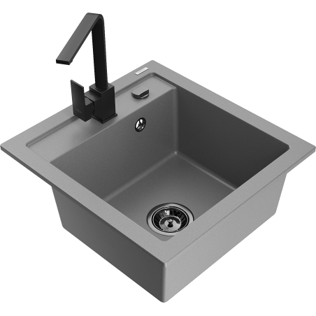 Mexen Vito fregadero de granito de 1 cubeta con grifo de cocina Rita, gris - 6503-71-670300-70-B