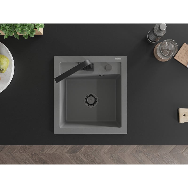 Mexen Vito Granite Sink 1-Bowl with Rita Kitchen Tap, Grey - 6503-71-670300-70-B