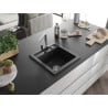 Mexen Vito Granitspüle 1-beckig mit Küchenarmatur Rita, schwarz/silberner Metallic - 6503-73-670300-00