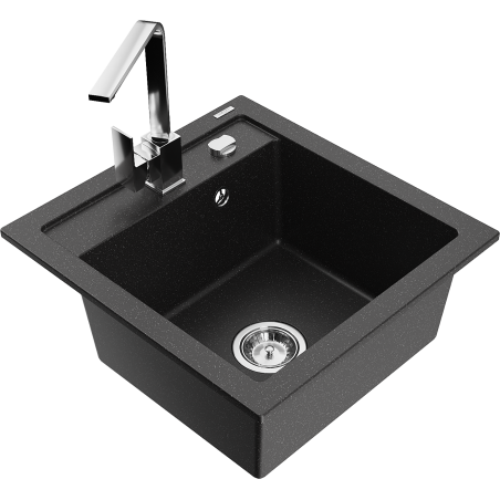 Mexen Vito granieten gootsteen met 1 bak en Rita keukenkraan, zwart/zilver metallic - 6503-73-670300-00