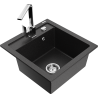 Mexen Vito Granitspüle 1-beckig mit Küchenarmatur Rita, schwarz/silberner Metallic - 6503-73-670300-00