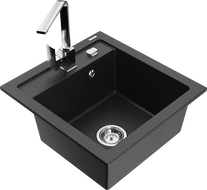 Mexen Vito fregadero de granito de 1 seno con grifo de cocina Rita, negro/plateado metálico - 6503-73-670300-00