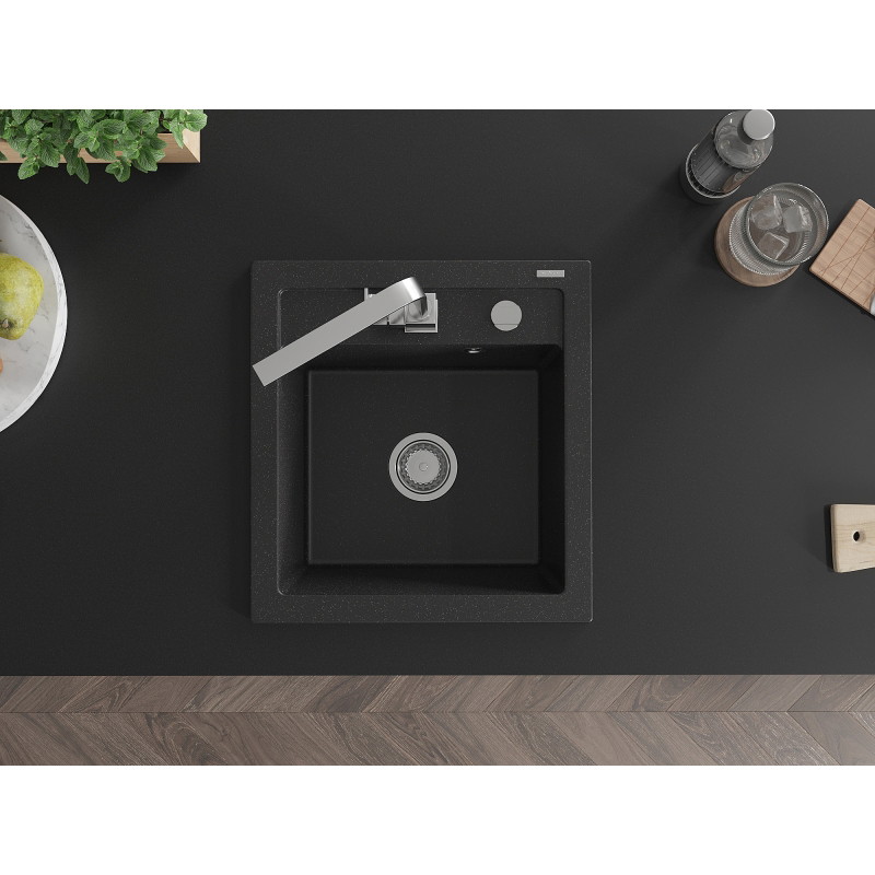 Mexen Vito lavello in granito a 1 vasca con miscelatore da cucina Rita, nero/argento metallizzato - 6503-73-670300-00