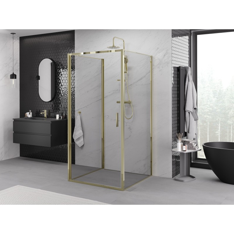 Mexen Exo-3S kabina prysznicowa 3-ścienna uchylna 75 x 75 cm, transparent, złota - 817-075-075-50-00-3S