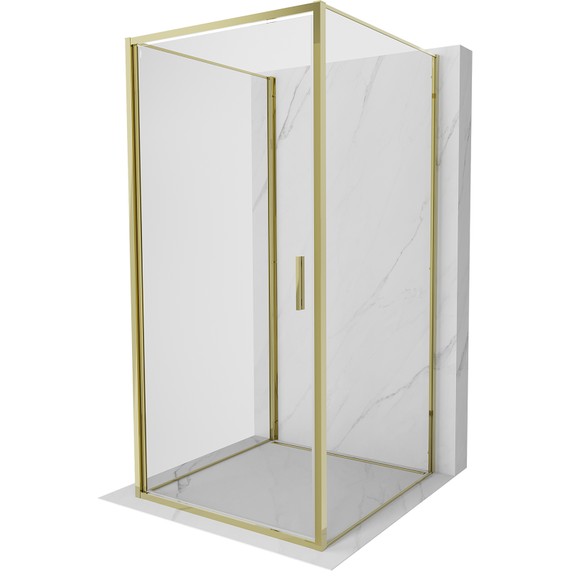 Mexen Exo-3S 3-sienu veramā dušas kabīne 100 x 100 cm, caurspīdīga, zelta - 817-100-100-50-00-3S