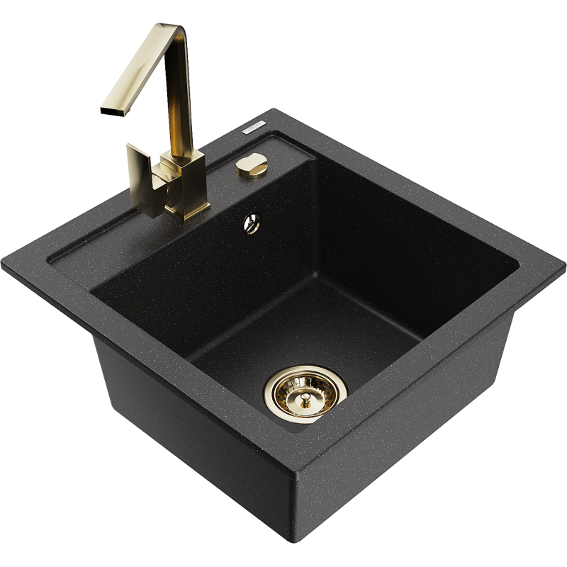 Mexen Vito lavello in granito a 1 vasca con rubinetto da cucina Rita, nero/argento metallizzato - 6503-73-670300-50