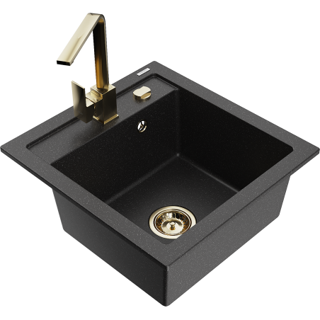 Mexen Vito granit gootsteen 1-komerig met Rita keukenkraan, zwart/zilver metallic - 6503-73-670300-50