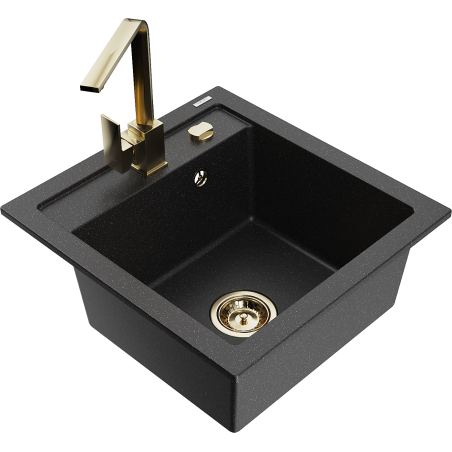 Mexen Vito Granitspüle 1-beckig mit Küchenarmatur Rita, schwarz/silber metallic - 6503-73-670300-50