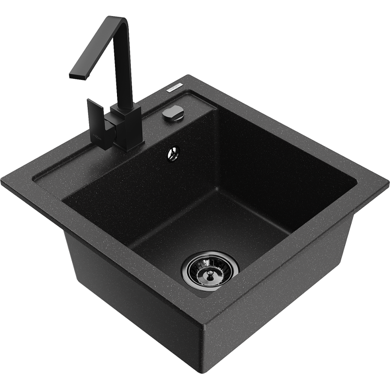 Mexen Vito fregadero de granito de 1 cubeta con grifo de cocina Rita, negro/plateado metálico - 6503-73-670300-70-B