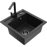 Mexen Vito 1-bowl granite kitchen sink with Rita kitchen tap, black/silver metallic - 6503-73-670300-70-B