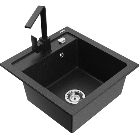 Mexen Vito 1-bowl granite sink with Rita kitchen tap, black/silver metallic - 6503-73-670300-70