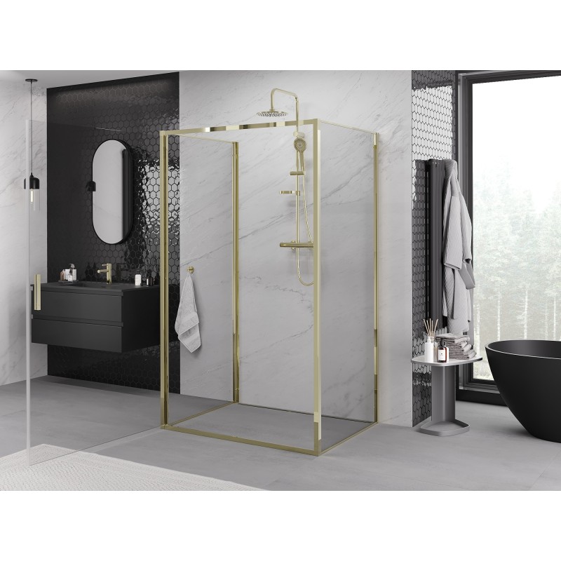 Mexen Exo-3S trīssienu dušas kabīne ar durvīm 100 x 110 cm, caurspīdīga, zelta - 817-100-110-50-00-3S