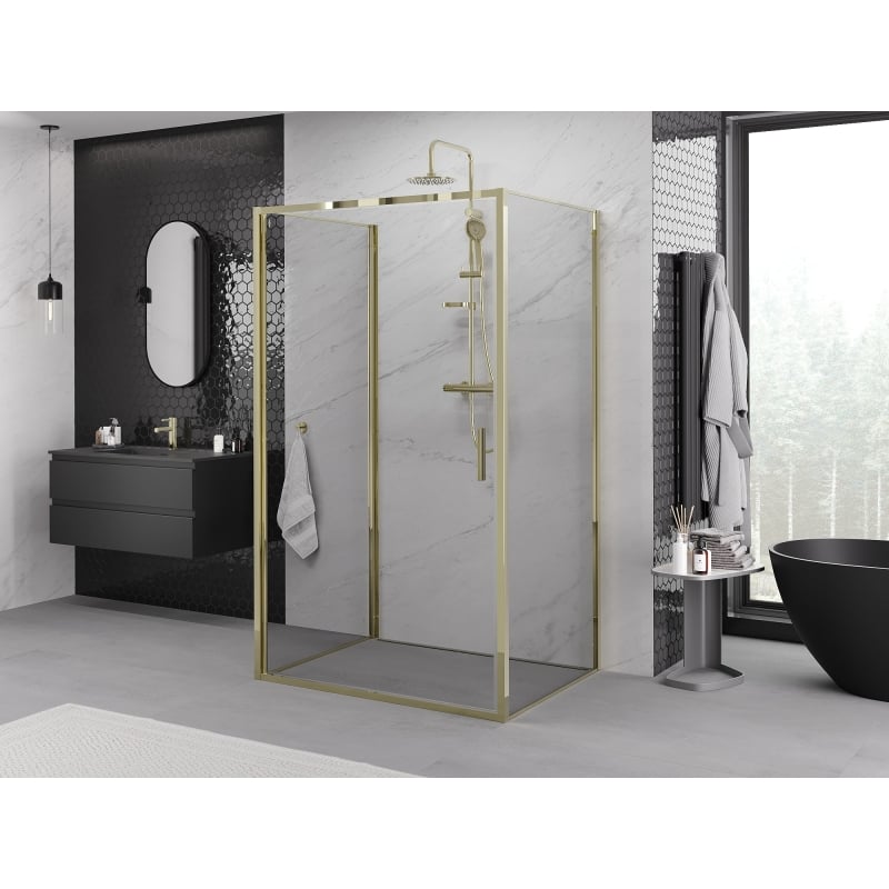 Mexen Exo-B 3S cabina doccia a 3 lati battente 70 x 120 cm, trasparente, dorata - 817-070-120-50-00-3S