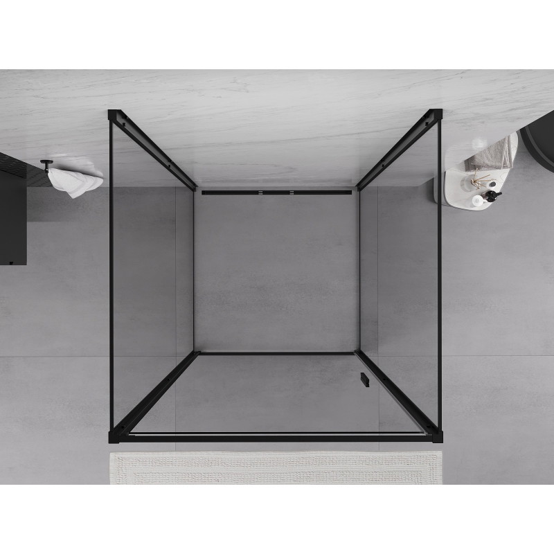 Mexen Exo-B 3S 3-sienu dušas kabīne, balstiekārtas durvju atvēršana, 85 x 85 cm, caurspīdīga, melna