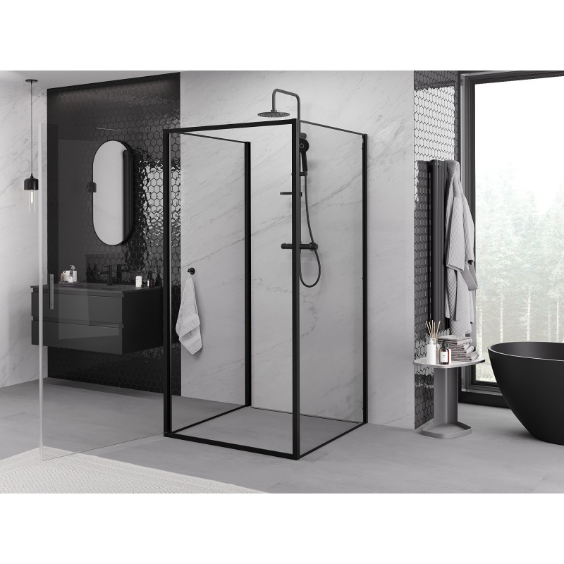 Mexen Exo-3S kabina prysznicowa 3-ścienna uchylna 95 x 95 cm, transparent, czarna - 817-095-095-70-00-3S
