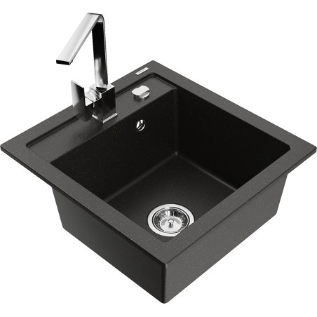 Mexen Vito granite sink 1-bowl with Rita kitchen faucet, black/gold metallic - 6503-75-670300-00