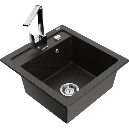 Mexen Vito lavello in granito a 1 vasca con rubinetto da cucina Rita, nero/oro metallico - 6503-75-670300-00