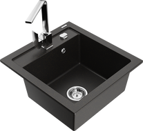 Mexen Vito fregadero de granito de 1 seno con grifo de cocina Rita, negro/dorado metálico - 6503-75-670300-00