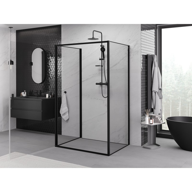Mexen Exo-3S dušas kabīne 3-sienas verama 80 x 70 cm, caurspīdīga, melna - 817-080-070-70-00-3S
