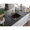 Mexen Vito granitische gootsteen 1-kom E.N. met keukenkraan Rita, zwart/gouden metallic - 6503-75-670300-50