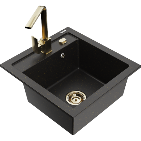 Mexen Vito fregadero de granito de 1 compartimento con grifo de cocina Rita, negro/dorado metálico - 6503-75-670300-50