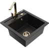 Mexen Vito 1-kommer granieten gootsteen met keukenmengkraan Rita, zwart/goud metallic - 6503-75-670300-50