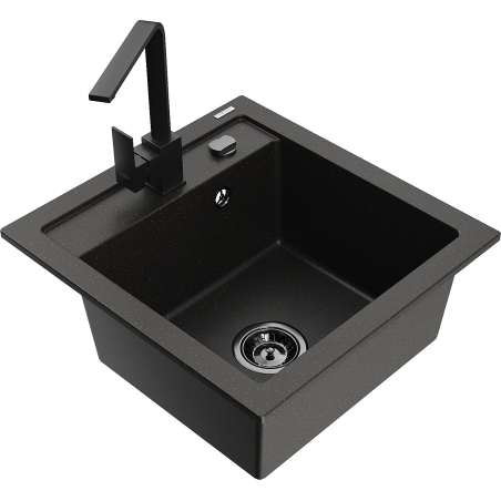 Mexen Vito lavello in granito 1-vasca con miscelatore da cucina Rita, nero/oro metallico - 6503-75-670300-70-B