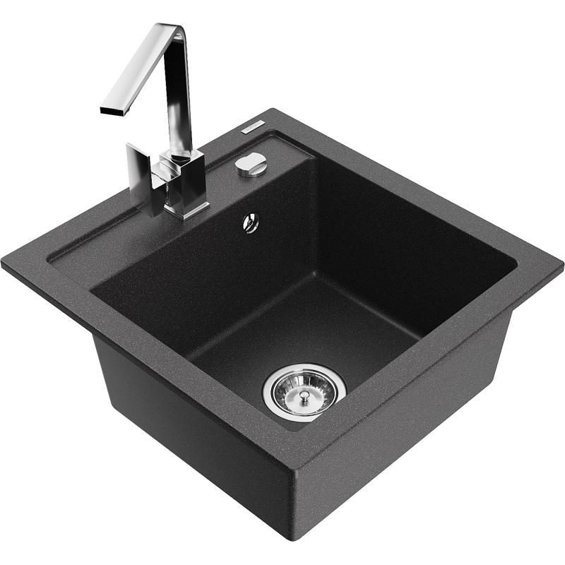 Mexen Vito fregadero de granito de 1 cámara con grifo de cocina Rita, negro moteado - 6503-76-670300-00