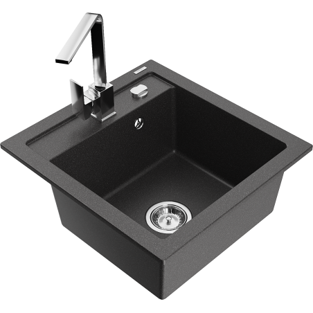 Mexen Vito fregadero de granito de 1 seno con grifo de cocina Rita, negro moteado - 6503-76-670300-00