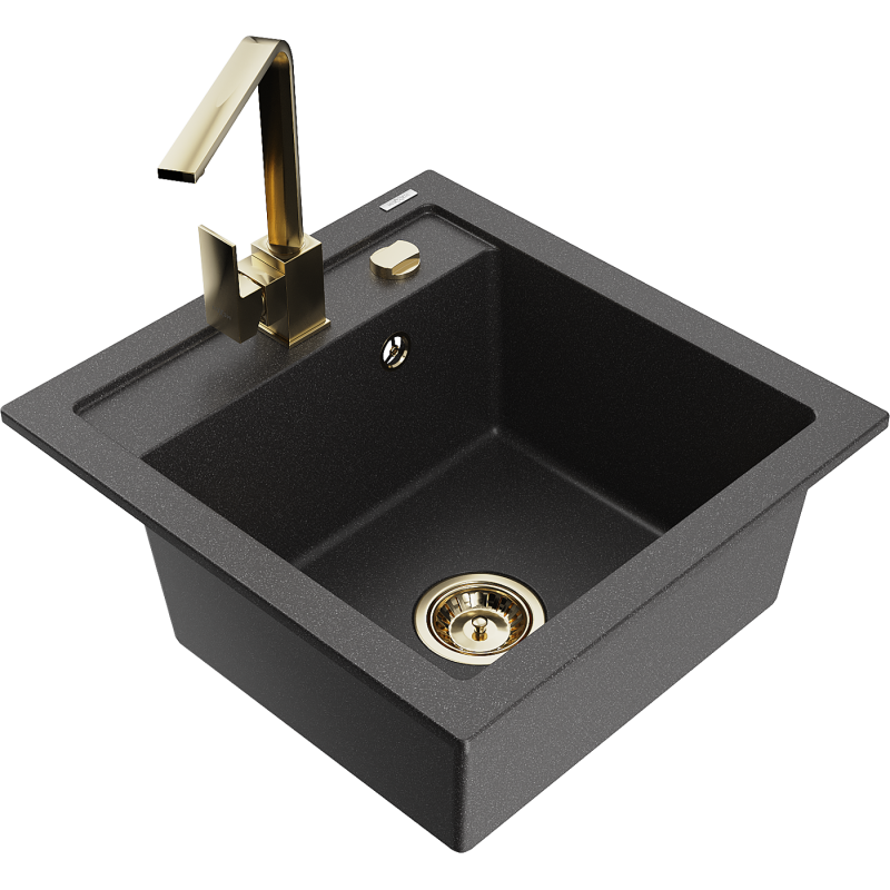 Mexen Vito granitdiskbänk med 1 fack och köksblandare Rita, svart prickig - 6503-76-670300-50