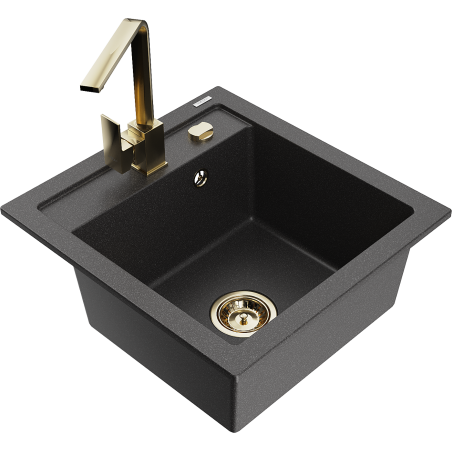 Mexen Vito fregadero de granito de 1 cubeta con grifo de cocina Rita, negro moteado - 6503-76-670300-50