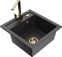 Mexen Vito 1-Bowl Granite Sink with Rita Kitchen Faucet, Black Speckled - 6503-76-670300-50