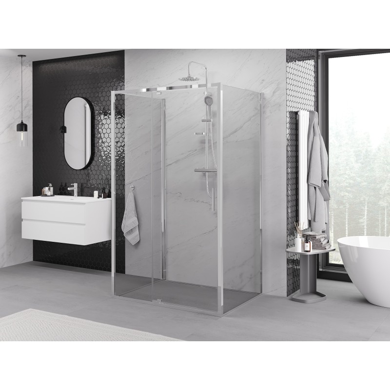 Mexen Exo-3S 3-sienu dušas kabīne, verama, 155 x 75 cm, caurspīdīga, hroms - 819-155-075-01-00-3S