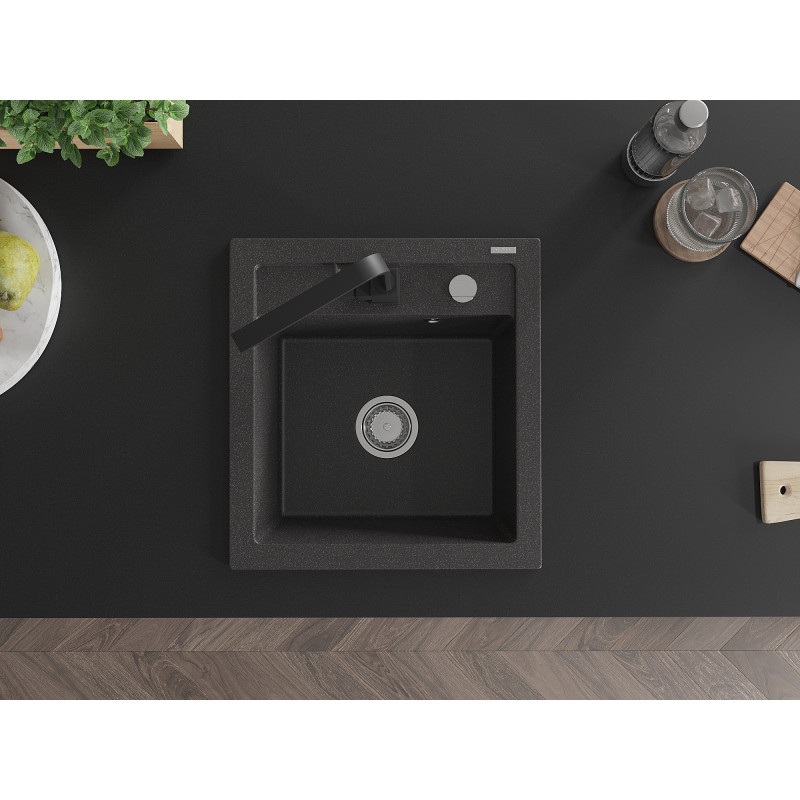 Mexen Vito zlewozmywak granitowy 1-komorowy z baterią kuchenną Rita, czarny nakrapiany - 6503-76-670300-70