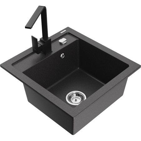 Mexen Vito 1-bowl granite sink with kitchen faucet Rita, black speckled - 6503-76-670300-70