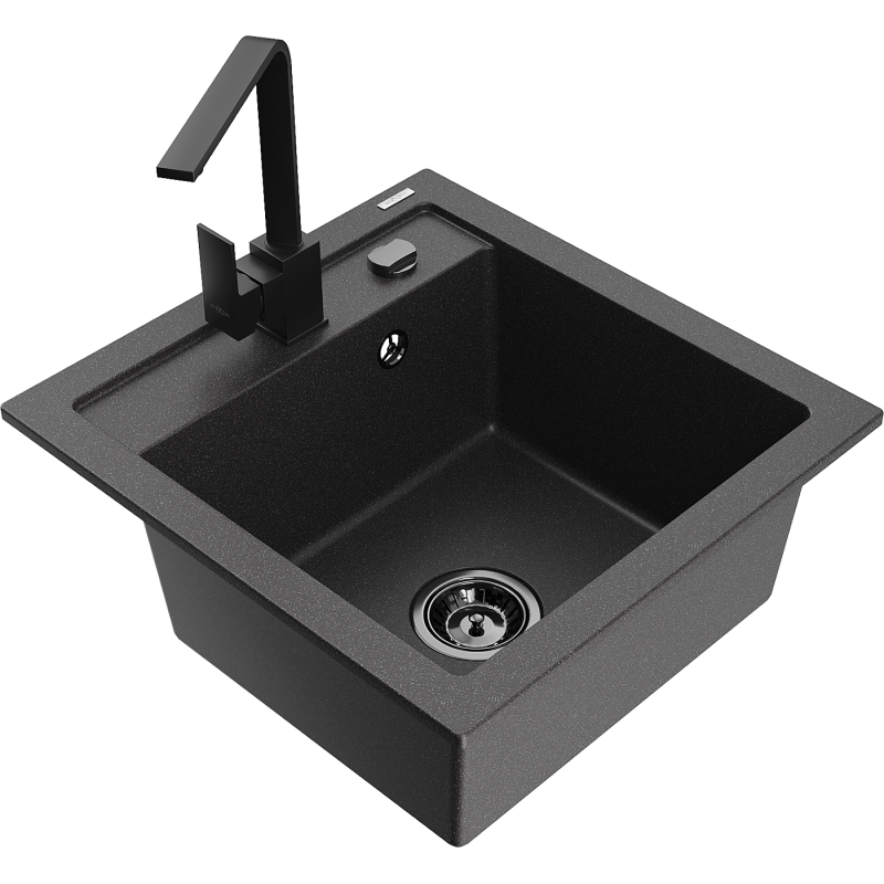 Mexen Vito fregadero de granito de 1 cubeta con grifo de cocina Rita, negro moteado - 6503-76-670300-70-B