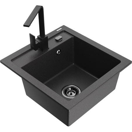 Mexen Vito granite kitchen sink with 1 bowl and Rita kitchen faucet, black speckled - 6503-76-670300-70-B