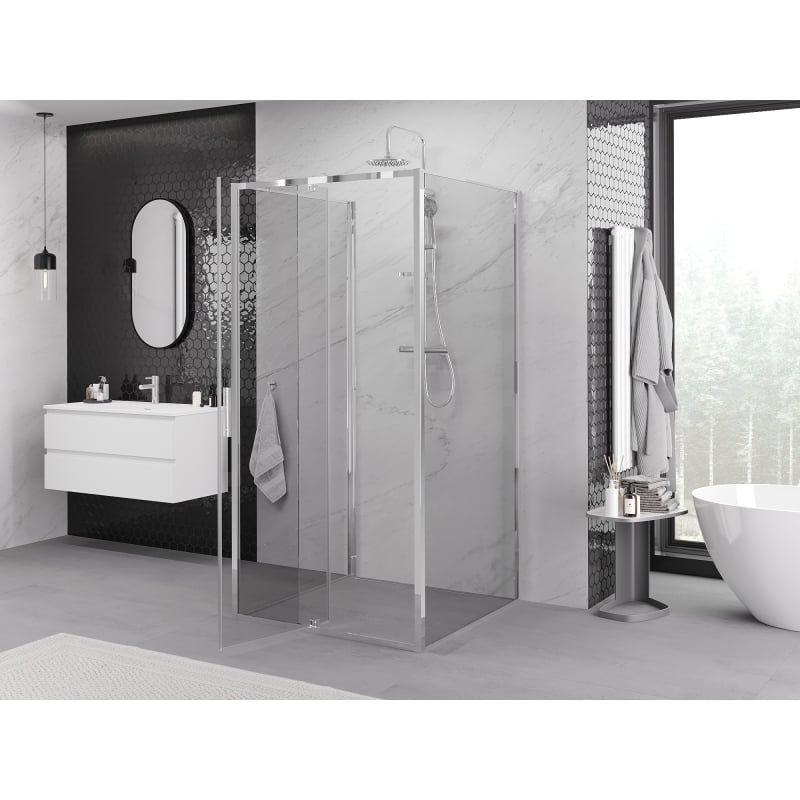 Mexen Exo-R 3S cabina doccia a 3 lati con porta a battente 90 x 90 cm, trasparente, cromo - 819-090-090-01-00-3S