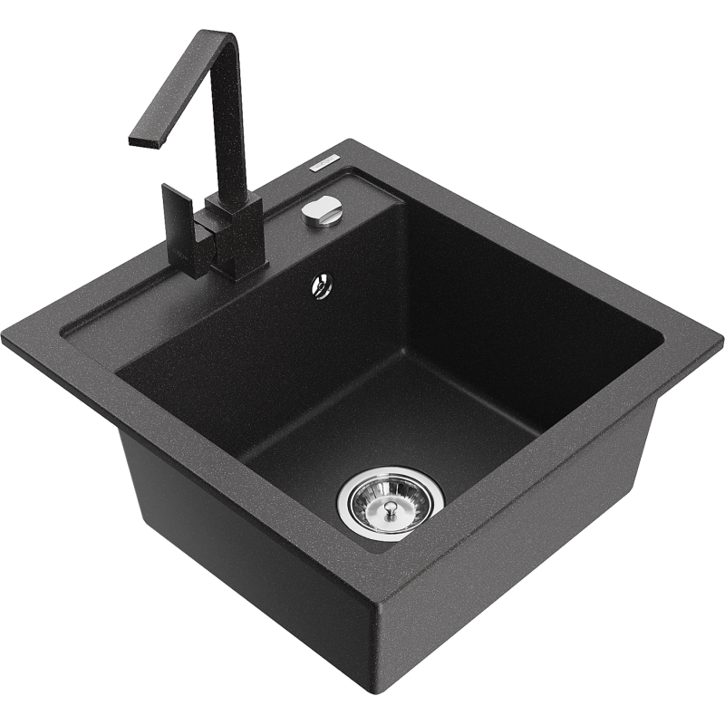 Mexen Vito fregadero de granito de 1 cubeta con grifo de cocina Rita, negro moteado - 6503-76-670300-76