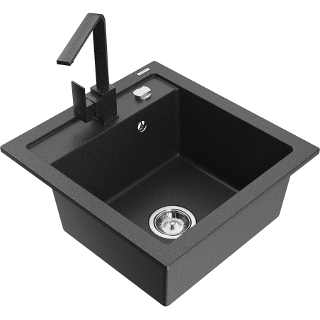 Mexen Vito granite sink with 1 bowl, with Rita kitchen tap, speckled black - 6503-76-670300-76