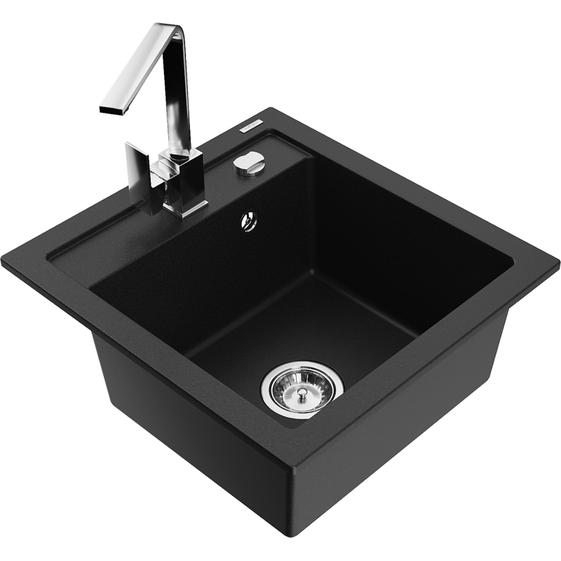 Mexen Vito granite sink single-bowl with kitchen tap Rita, black - 6503-77-670300-00