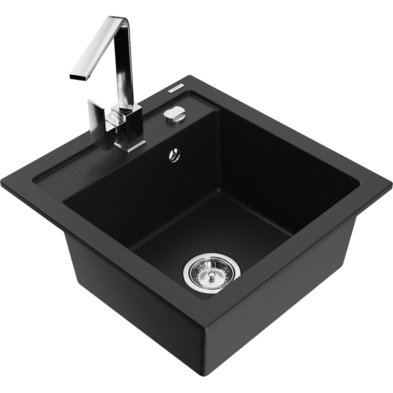 Mexen Vito lavello in granito a 1 vasca con miscelatore da cucina Rita, nero - 6503-77-670300-00
