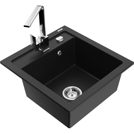 Mexen Vito fregadero de cocina de granito de 1 compartimento con grifo Rita, negro - 6503-77-670300-00