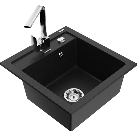 Mexen Vito granieten spoelbak met 1 bak en Rita keukenkraan, zwart - 6503-77-670300-00