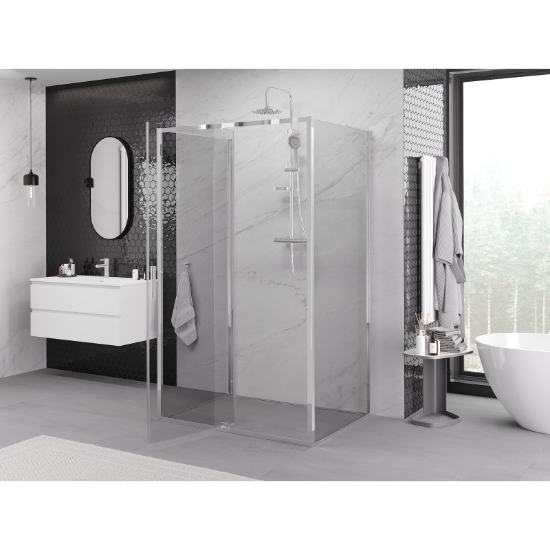 Mexen Exo-3S trīssienu dušas kabīne, atverama, 150 x 95 cm, caurspīdīga, hroma - 819-150-095-01-00-3S