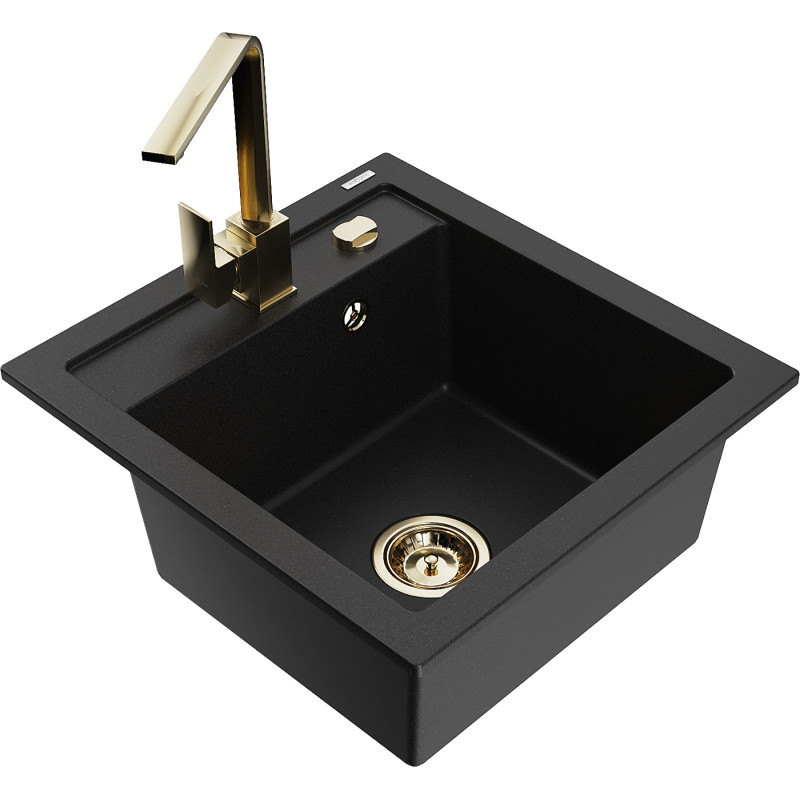 Mexen Vito fregadero de granito de 1 cuenco con grifo de cocina Rita, negro - 6503-77-670300-50