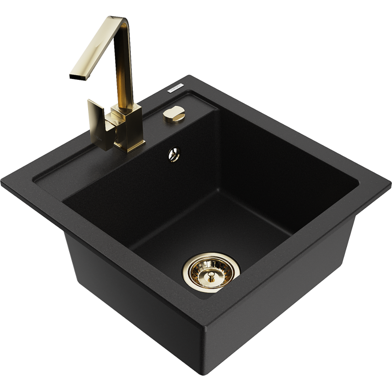 Mexen Vito lavello in granito a 1 vasca con rubinetto da cucina Rita, nero - 6503-77-670300-50