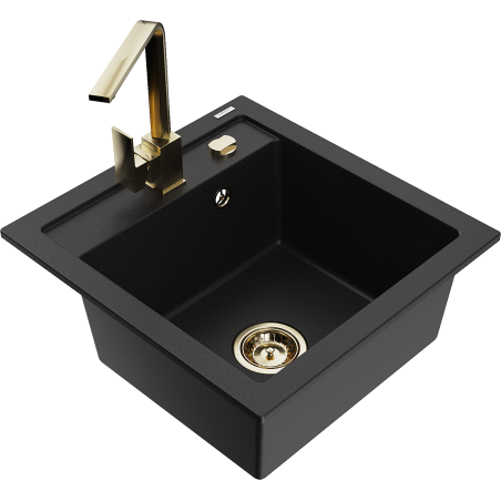 Mexen Vito fregadero de granito de 1 cubeta con grifo de cocina Rita, negro - 6503-77-670300-50